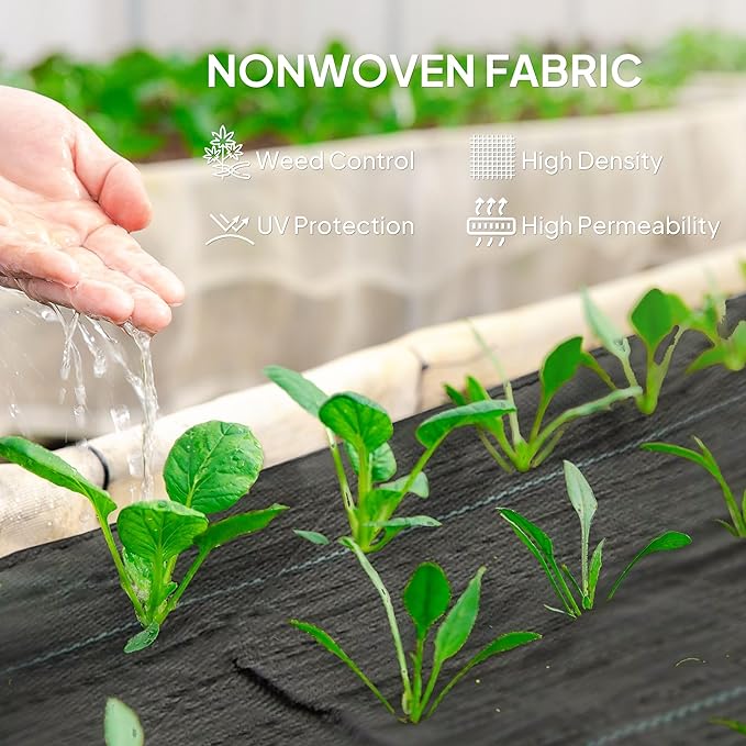 47.9inWx3600inD 140gsm Clean-Install Woven Weed Barrier – Black Pre-Marked Rows No-Slip Texture Edge-Stable Quick-Lay Design