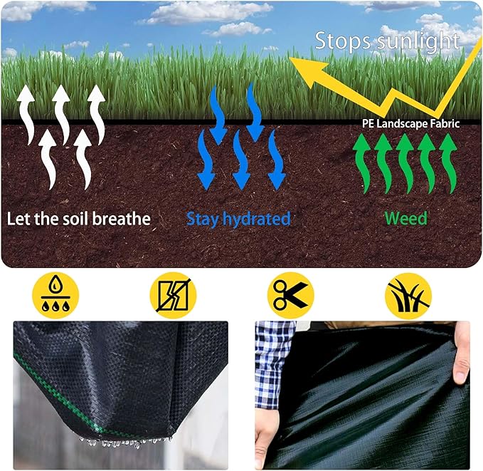 Weed Barrier Fabric 6x300ft Polyethylene Weed Block Fabric Long-Term Use Flexible Breathable Water Permeable 3.2oz Premium Heavy-Duty Gardening Landscape Fabric