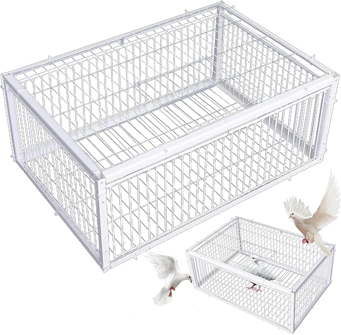 Pigeon Trap Bird Trap with One-Way Access Entrances &amp Skylight 16x12x10 Inch Metal Pigeon Cage for Farms Barns Gardens Doves Breeding