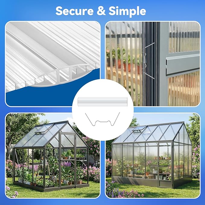 9 Pack Polycarbonate Greenhouse Panels 6' x 4' x 0.16 Twin-Wall Polycarbonate Sheets Include 4 H Connectors and 25 W-Clips Waterproof UV Protected Impact Resistance Clear Roofing Sheets for Garden