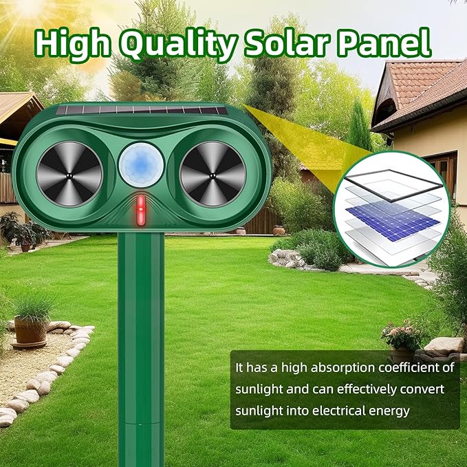 2025 4Pack Deer Deterrent Device Solar Animal Repeller Cat Repellent Outdoor Ultrasonic Animal Repellent with Motion Detection to Scare Coyote Rabbit Squirrel Skunk Dog Fox Repellent for Yard