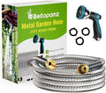 Garden Hose 25 ft Stainless Steel Metal Water Hose with Nozzle Flexible and Durable Rust Proof No-Kink Heavy Duty Leakproof 3/4'' Brass Fittings Lightweight Hose for Patio Lawn