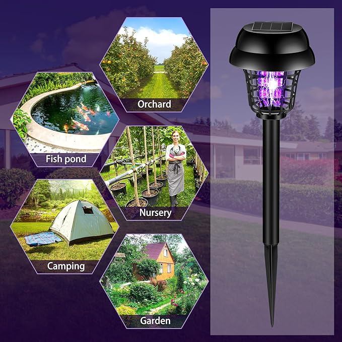 Qualirey 12 Pcs Solar Bug Zapper Outdoor Waterproof Solar Mosquito Zapper Outdoor Solar Powered Mosquito Killer Lamp Mosquito Repellent Lamp for Patio Yard Garden Insect (Purple Light Warm Light)