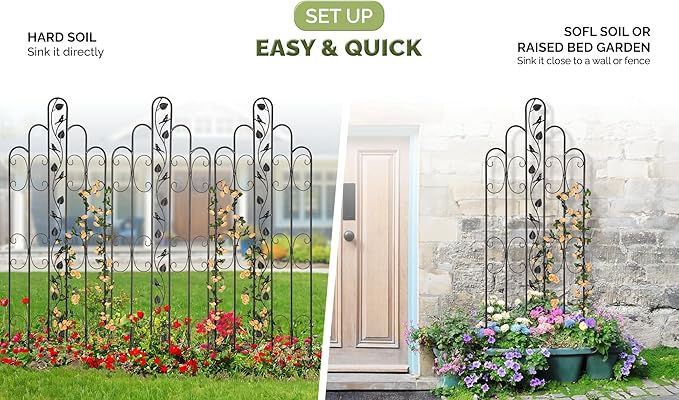 Idzo Decorative Metal Trellis for Climbing Plants Outdoor Anti-Corrosion Powder Coated Garden Trellis Sturdy Long Spikes 71 Inch Black Bird Pattern