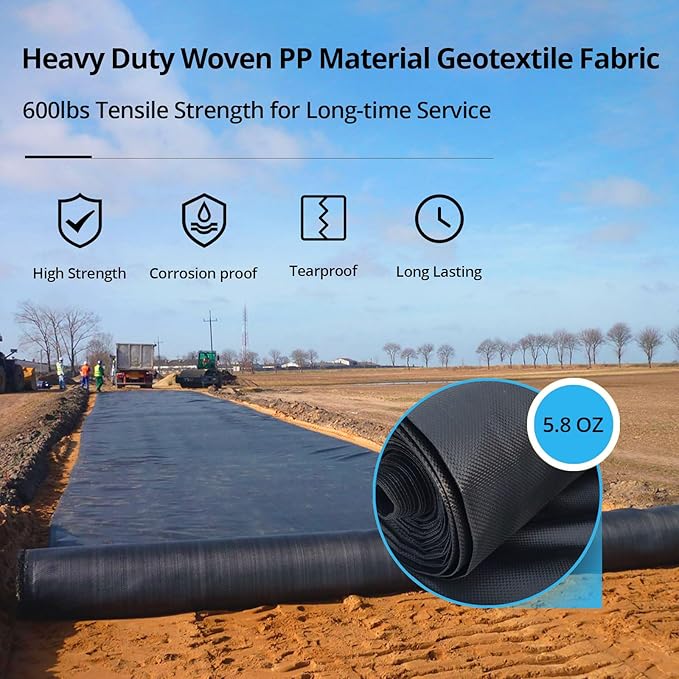 OUTLANE Weed Barrier Fabric Heavy Duty 13x108 Ft 5.8OZ Geotextile Fabric Under Gravel Garden Landscaping Fabric for Gravel Stabilization Landscaping Erosion Control &amp Ground Cover