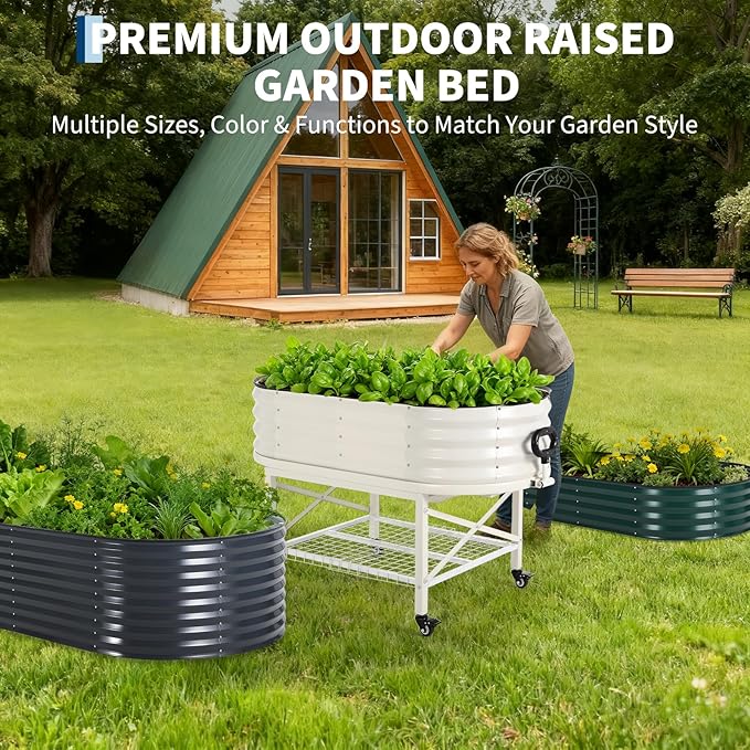 Galvanized Raised Garden Bed Kit with Cover Heavy-Duty Modular Metal Planter Raised Beds for Vegetables with Tool-Assisted Simple Assembly Reinforced Panels &amp Optimal Drainage