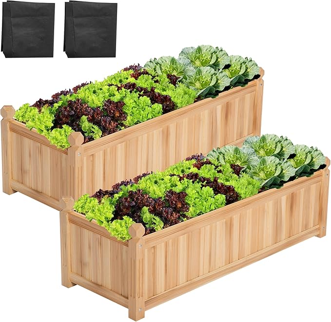 VIVOSUN 3.6 x 1.3Ft Wooden Raised Garden Bed 43.5 x 16 x 14 Inches Outdoor Wood Planter Box with Screwdriver and a Liner for Garden Patio Balcony Backyard and Outdoors 2Pcs