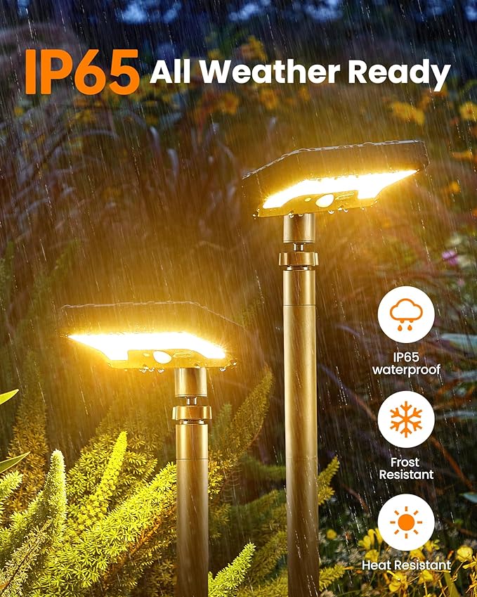 Solar Walkway Lights Outdoor 92 LEDs Motion Sensor Outdoor Lights600Lumen Brighter Solar Pathway Light with Adjustable Angle for Garden Yard Walkway(Warm White 2 Pack)
