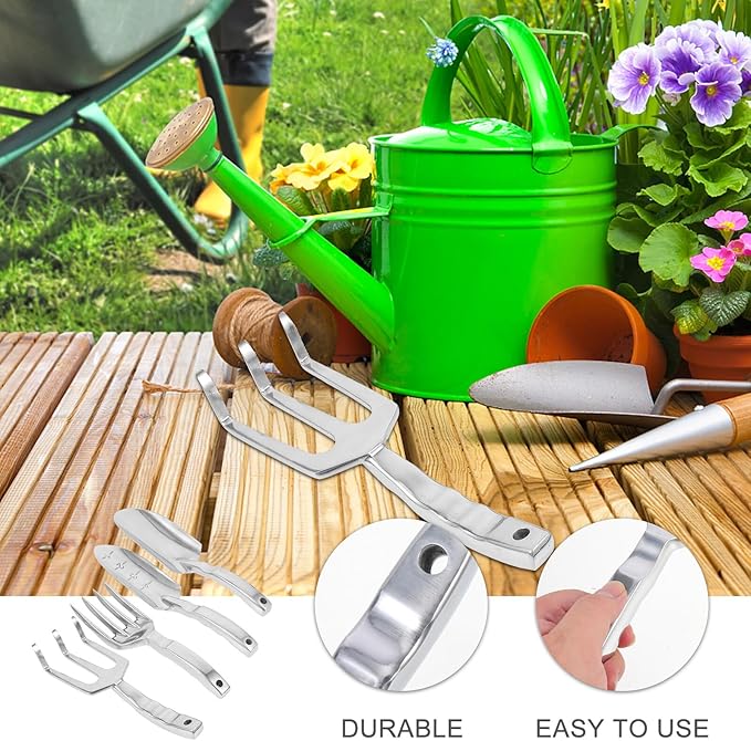 Garden Rake and Shovel Tool Set for Outdoor Planting Includes Large Shovel 3-Prong Rake and 4-Tine Cultivator Practical Gardening Hand Tools for Soil Loosening and Planting