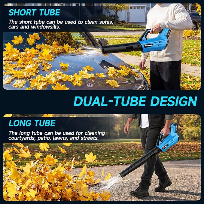 Leaf Blower Cordless Leaf Blower with Battery and Charger - 2 Speed Modes 2 Batteries 20V Powerful Lightweight Electric Blowers for Blowing Leaves Lawn Care Patio Cleaning and Dust Blue