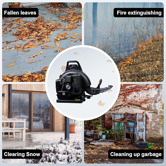 Backpack Leaf Blower 63CC 665CFM 2 Stroke Gas Leaf Blower Leaf Blower with Air Cooling Gasoline Backpack Blowers Gas Powered Snow Blower for Outdoor (EB650-Black)