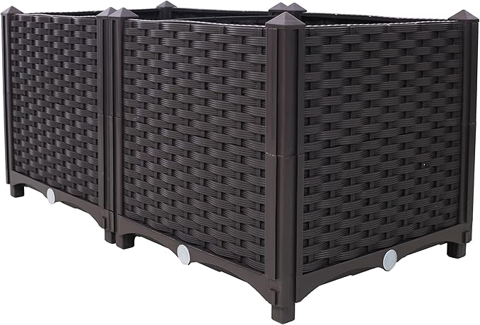 Deep Raised Garden Bed Plastic Planter Boxes for Vegetables Flowers Herbs and SucculentsSelf Watering Planter Box Raised Bed to Grow Flowers Herbs Vegetables 31.5 L X 15.7 D X 14.7 H