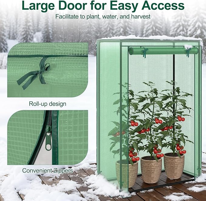 Giantex Portable Mini Greenhouse Heavy Duty PE Cover Elector-Coating Metal Frame Waterproof Sun-Protective Tomato Green House with Roll-Up Zippered Door Indoor Outdoor Green 39 x 20 x 59
