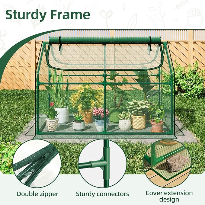 Superlele Mini Greenhouse for Outdoor 48x24x36In Portable Greenhouse with 2 Large Zipper Doors Reinforced Green PE Mesh Cover for Plant Protection and Winter Gardening Steady Steel Frame