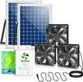 Solar Exhaust Fan for Greenhouse with Battery and Adjustable Thermostat Solar Powered Fan with 2PCS 20W Bifacial Solar Panel &amp Triple 5.5 Fans Kits