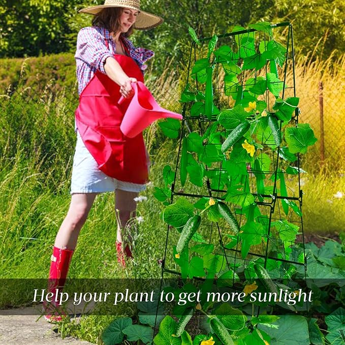 Thickened Cucumber Trellis for Raised Garden Bed48x16 Foldable Frame Metal Vegetable Trellis for Climbing Plants Outdoor Plant Support for Grape Tomato Peas Fruit VineBean(Green)