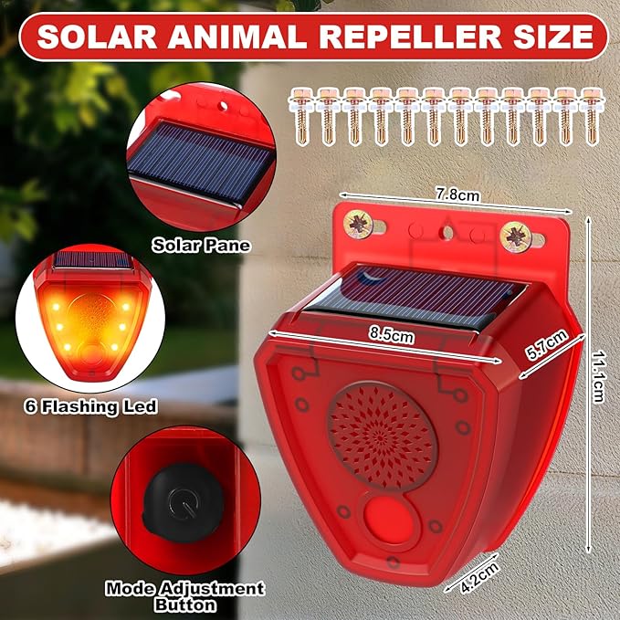 Qualirey 6 Pcs Night Solar Outdoor Motion Sensor Alarm Nocturnal Animal Repeller Outdoor 130dB Sound Alarm Siren Loud Noisemaker 3 Modes for Deer Raccoon Chicken Coop Home Yard Farm Garden