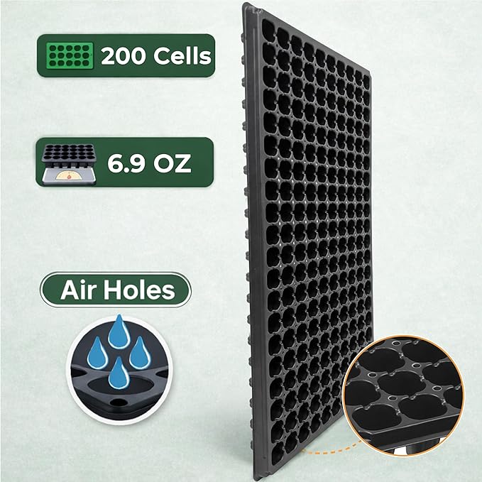 Gardzen 10 Pack 200 Cell Seed Starter Trays 1.5 Deep Plug Tray for Seedlings Durable Seedling Trays with Drainage Holes Fit Standard 1020 Drip Tray
