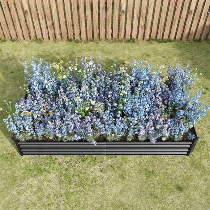 Metal Raised Garden Bed for Outdoor Use 6 ft x 3 ft x 1 ft Rectangle Planter Box for Vegetables Flowers and Herbs - Silver (Black with 8x4x1ft)