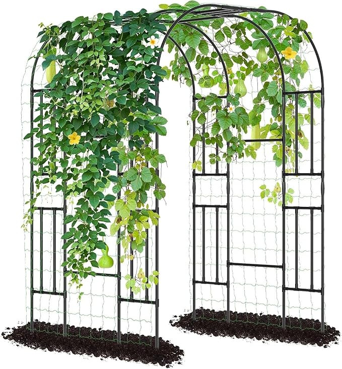 DoCred Large Garden Arch Trellis for Climbing Plants 87'' H x 59'' L x 47'' W Outdoor Grape Vine Trellises Arch Arbor Gazebo Grape Trellis for Climbing Plants Courtyard and Garden Decoration Black