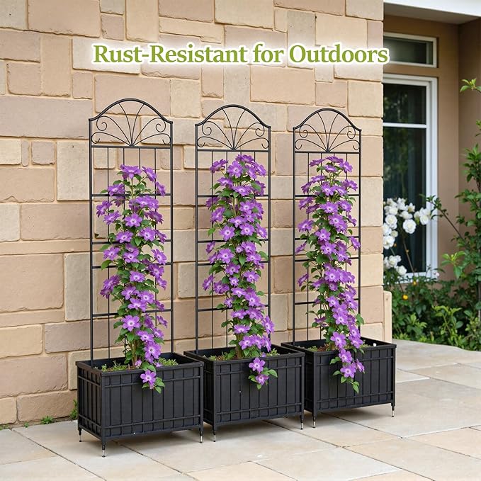 Metal Trellis for Climbing Plants Outdoor 60 * 19.7 Inch Tall Garden Trellis with Black Rustproof Coating Decorative Rose Trellis for Climbing Roses Vines and Flowers 2 Pack