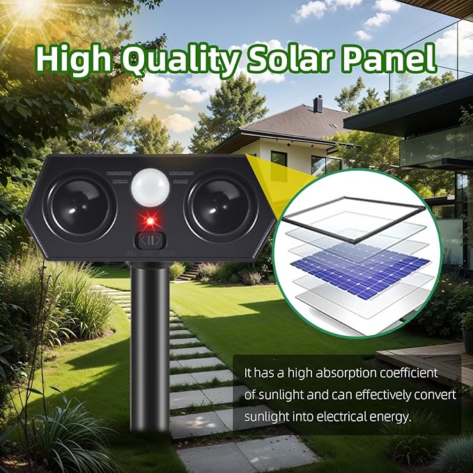 Solar Ultrasonic Animal Repellent Outdoor Deer Cat &amp Rabbit Deterrent with PIR Sensor Squirrel Raccoon Skunk &amp Dog Repeller for Yard Armadillos Scare Devices for Lawn (4 Pack)