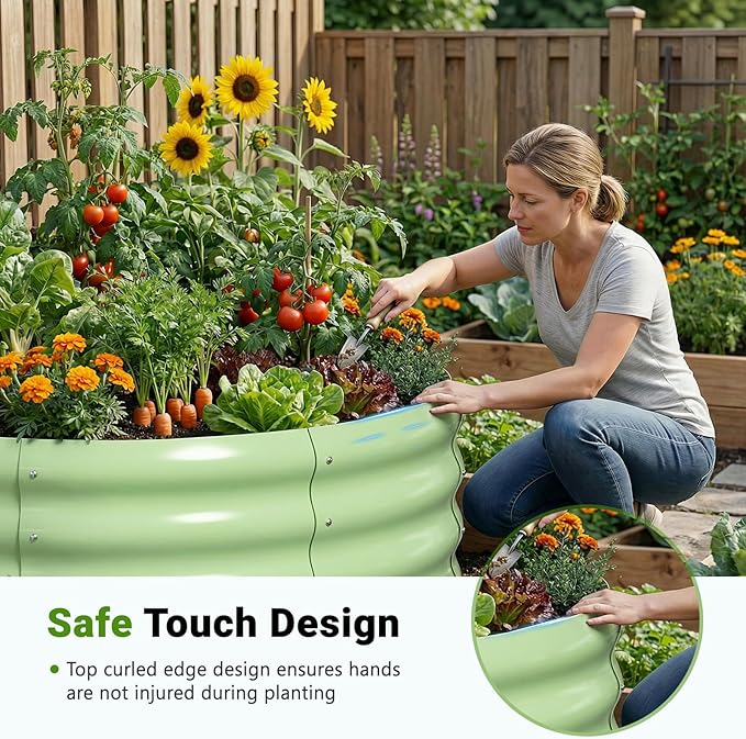 DoCred 3 Pack 3x3x1Ft Round Galvanized Raised Garden Bed Metal Garden Bed Outdoor Kit for Gardening Above Ground Planter Box for Plants Vegetables Herbs Flowers Green