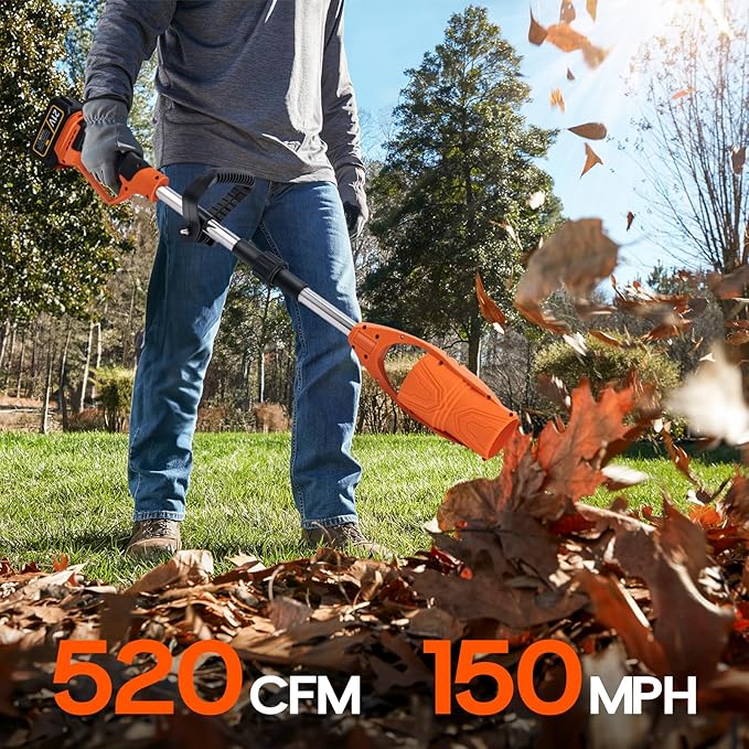 CHANGE MOORE 21V Cordless Leaf Blower with Battery and Charger Foldable 550W Brushless Motor Handheld Electric Blowers 2X 3Ah Batteries Portable Leaf Blower for Lawn Care Garden Garage Orange