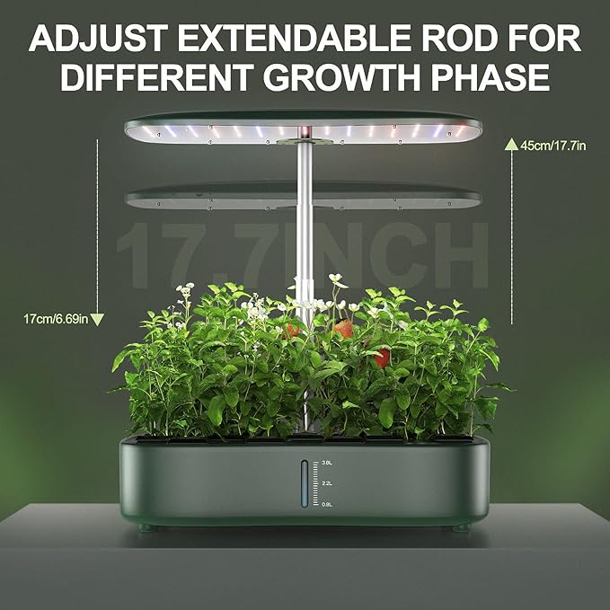 Hydroponic Growing System with Touchscreen LCD Display 12-Section Indoor Herb Gardening Kit with Full Spectrum Plant Grow Lights Flexible Timer Pump and Adjustable Shade