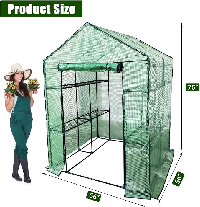 Walk-in Greenhouse for Outdoors Small Green House Outdoor with 3-Tier Shelves Roll-Up Zippered Door &amp Mesh Window All-Season Plant House for Vegetables Herbs Flowers for Patio Backyard Gardenin