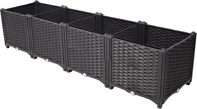 Deep Raised Garden Bed Plastic Planter Boxes for Vegetables Flowers and SucculentsSelf-Watering Planter Box Raised Bed to Grow Flowers &amp Vegetables 63 L X 15.7 D X 14.7 H