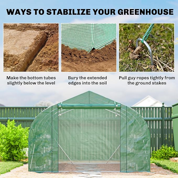 Outsunny 10'x11'x6' Walk-in Tunnel Greenhouse with Shelves Mesh Door and Windows Plant Hot House with PE Cover Outdoor Green House for Patio Lawn Garden Green