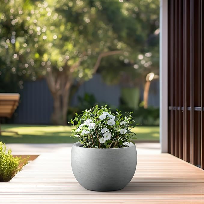 Kante 19.9 Dia Round Concrete Planter Outdoor/Indoor Large Bowl Plant Pots with Drainage Hole and Rubber Plug for Garden Patio Balcony Home Natural Concrete