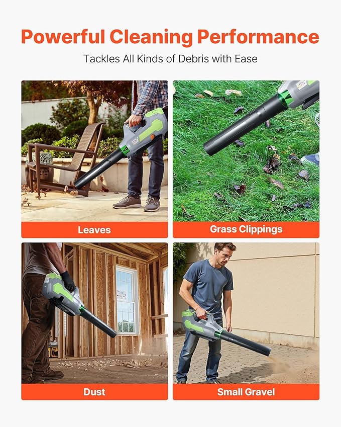 VEVOR 60V Cordless Leaf Blower with Brushless Motor 650 CFM/125 MPH Battery Powered Electric Leaf Blowers for Lawn Care with 5Ah Battery and Fast Charger 3 Speed Control