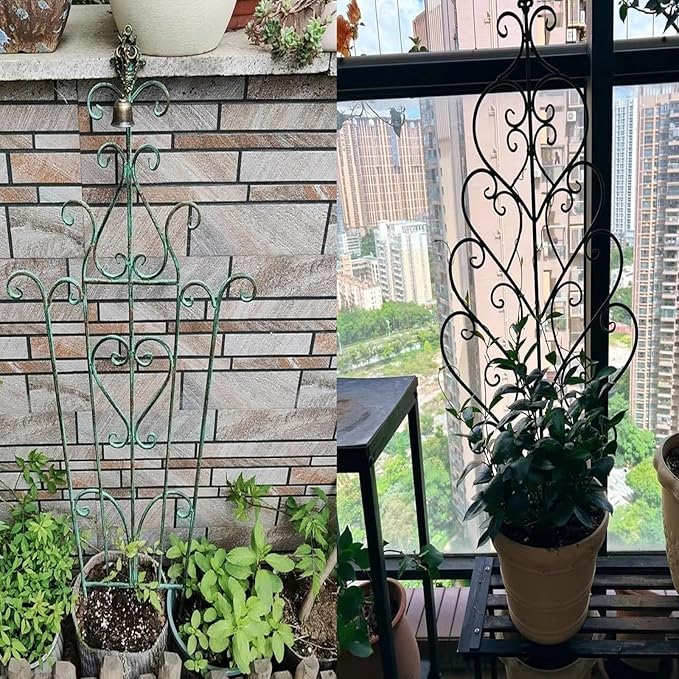 Metal Trellis for Outdoor Climbing Plants Green Antique-Style Vintage Garden Trellis Roses Vines Flowers(B)
