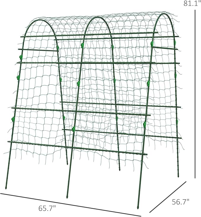 Outsunny Cucumber Trellis 6.8' Tall Arch Trellis for Climbing Plants Outdoor A-Frame with Plastic Coated Steel Frame and Climbing Net Support Vegetables Peas Fruit &amp Vines Green