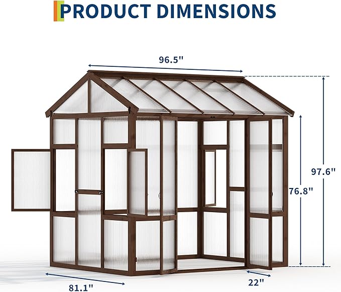 6x8 FT Heavy Duty Walk-in Wooden Greenhouse - Outdoor Green House Kit with 6mm Polycarbonate Ventilated Window &amp Lockable Door for Backyard Patio Lawn