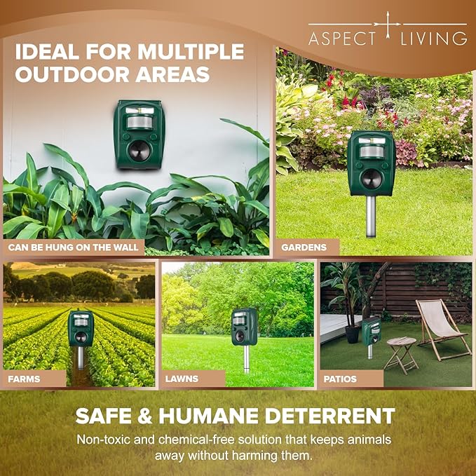 Solar Ultrasonic Animal Repellent Outdoor Squirrel Deer Repellent Devices Motion DetectionIP65 Waterproof Cat Mouse Raccoon Dog Bird Repellent Deterrent