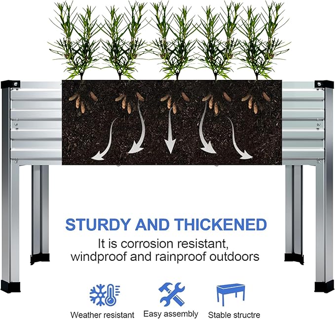 2PCS Galvanized Raised Garden Bed with Legs2PCS 48×18×30in Elevated Planter Box for BackyardOutdoor Garden Patio Balcony 300lb CapacitySilver