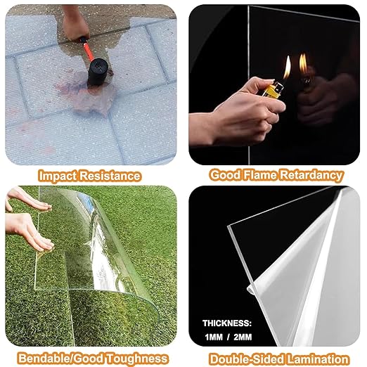 1mm /2mm Thick Clear Acrylic Plastic Sheet Polycarbonate Roofing SheetTransparent Sunlight PanelsRainproof PC Endurance BoardReplacement Cladding(Thick 1mm4 x 3.3ft)