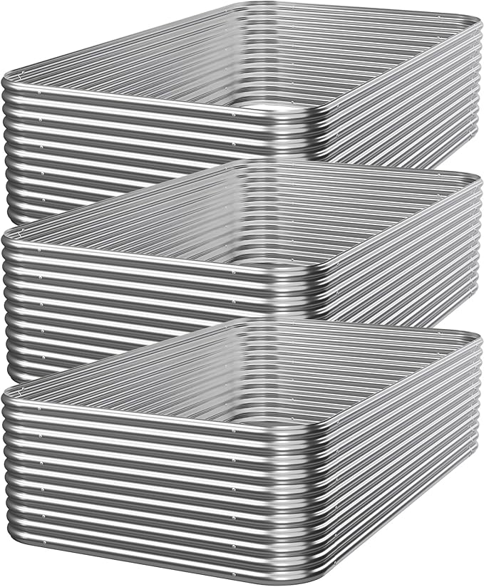 3 PCS Tall 4x2x1.5ft Galvanized Raised Garden Bed Outdoor Metal Garden Bed for Vegetables Above Ground Garden Box for Flower Steel Raised Beds for Gardening