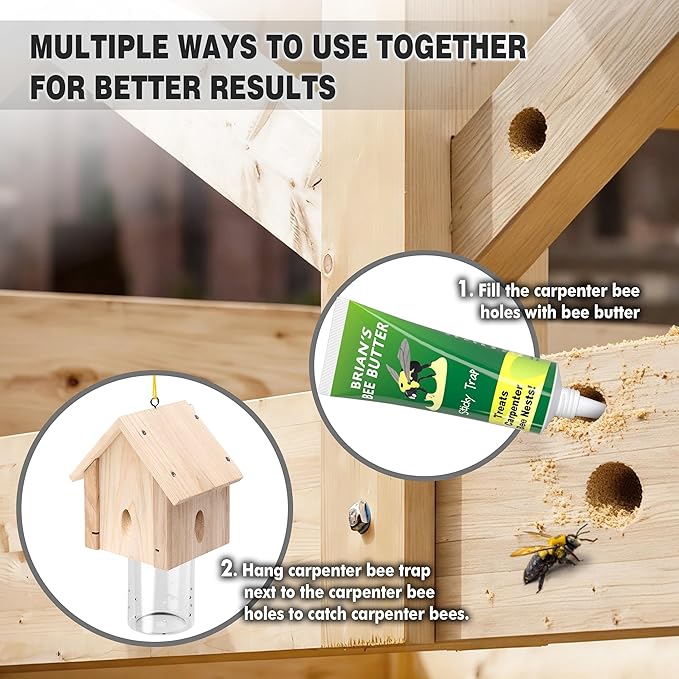 Professional Carpenter Bee Trap for Outside - Cabin Style Nature Hanging Wood Trap for Outdoor with Removable Bee Vault (2 Pack)