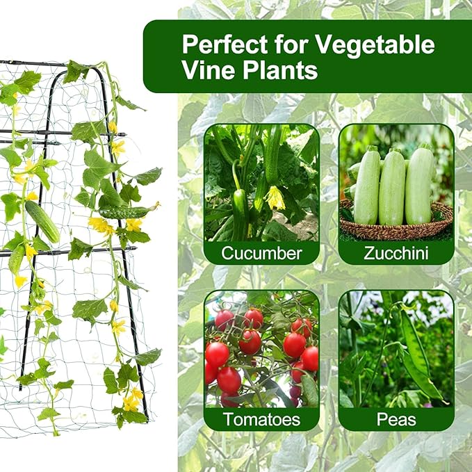 Garden Trellis for Climbing Plants Outdoor Metal Cucumber Trellis Plant Support for Outdoor Vegetables Fruits Flowers Vines Cucumber Trellis Raised Bed with Nylon Netting 63 Hx 63 L Black