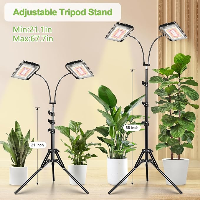 LBW Grow Lights for Indoor PlantsFull Spectrum Standing Plant Grow Light with 4/8/12H Timer 6 Dimmable Levels68 Adjustable Tripod Floor Grow Lamp for Large Indoor Plants Dual Heads Plus