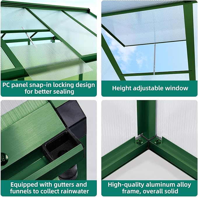 6x10 FT Greenhouse for Outdoors Aluminum Greenhouse with Quick Setup Structure and Roof Vent Polycarbonate Greenhouses Heavy Duty Large Walk-in Greenhouse for Winter Garden Backyard Patio Lawn