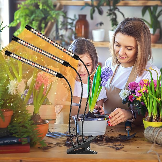 3 Heads Plant Lights for Indoor Growing 2 Pack Grow Lights for Seed Starting Full Spectrum Clip Grow Lamps with Auto ON &amp Off Timer 3/9/12H 3 Switch Modes 10 Dimming for Houseplants