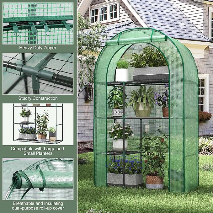 Mini Greenhouse for Outdoors Portable Small Greenhouse 4-Tiers for Indoor 38x17x62 Green House with PE Cover