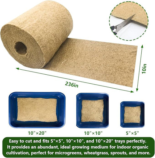 1 Roll 10 X 236Microgreen Grow Mat Hydroponic Grow Pads Natural Fiber Grow Mats Microgreens Growing Kit Indoor Organic Production for Wheatgrass Sprouts Starter Tray