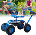 Donext Garden Cart Outdoor Rolling Garden with Wheels 360 Degree Swivel Seat Wagon Scooter with Steering Handle &amp Utility Tool Tray Blue
