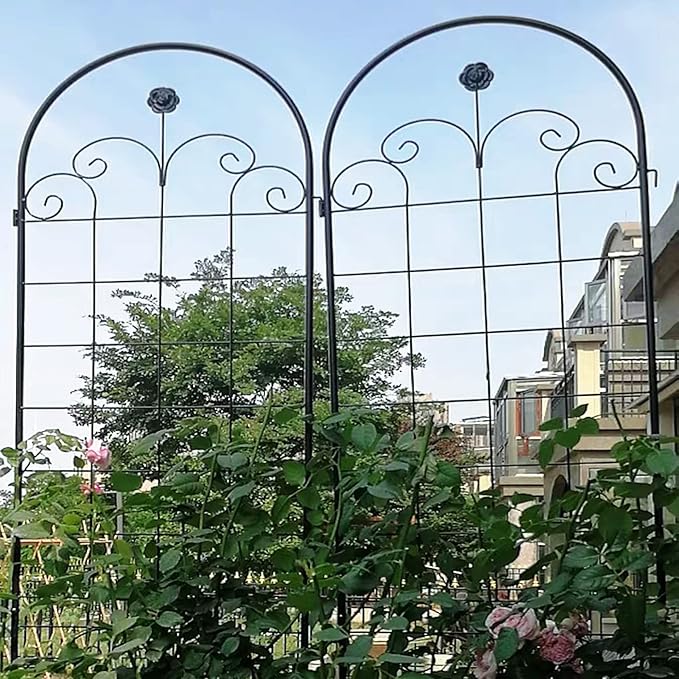 2 Pack Metal Garden Trellis 86.7 H Garden Fence Rustproof Trellis for Climbing Plants Support Roses Flower Outdoor Lawn Black